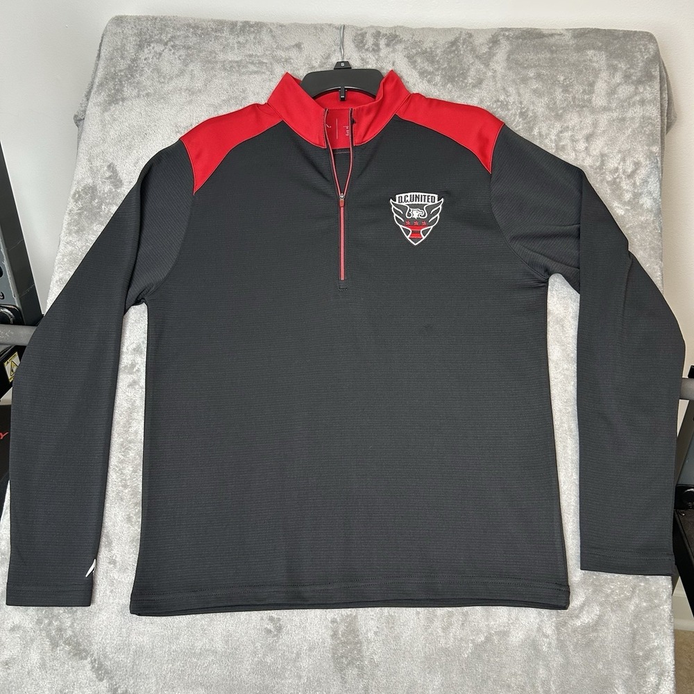 DC United Pullover Sweatshirt Black & Red Quarter 1/4 Zip MLS Soccer Size Medium